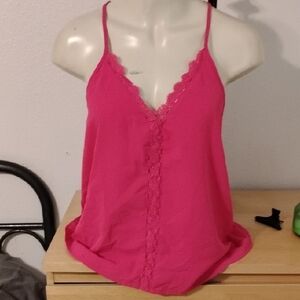 SHEIN Hot Pink Lace-Trim Spaghetti Strap Cami